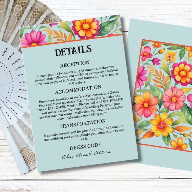 Colorful Flowers Fiesta Mexican Wedding Details   Enclosure Card (Creator Uploaded)