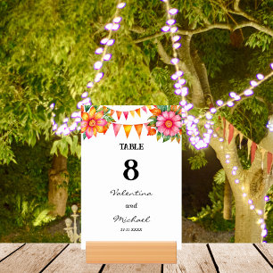Colorful Flowers Fiesta Mexican Wedding   Table Number