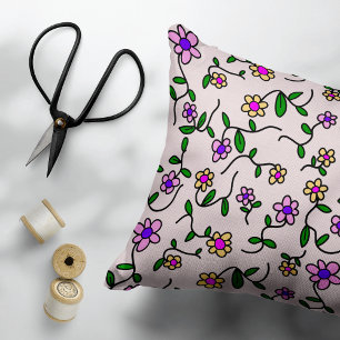 Colorful Flowers, Floral Pattern, Greenery, Boho Accent Pillow