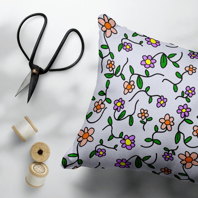 Colorful Flowers, Floral Pattern, Greenery, Boho Accent Pillow (Creator Uploaded)