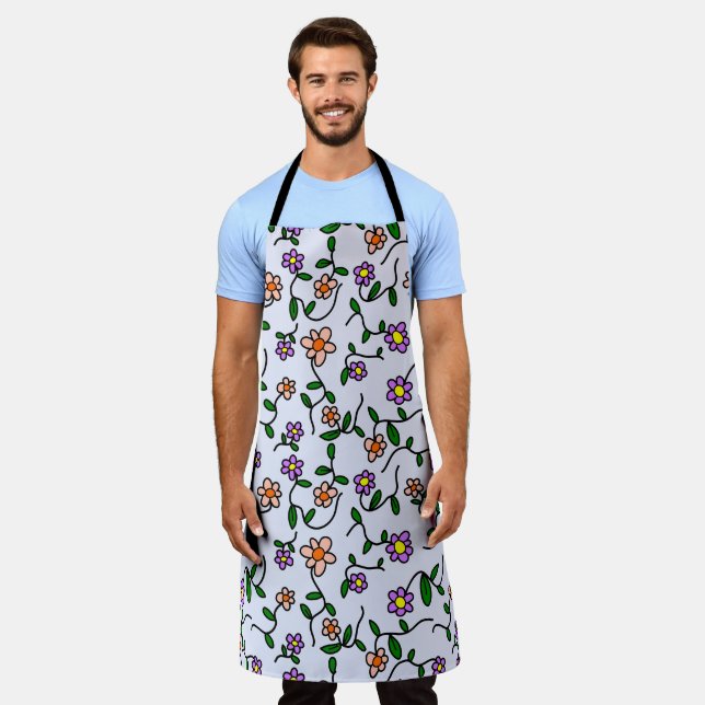 Colorful Flowers, Floral Pattern, Greenery, Boho Apron (Worn)