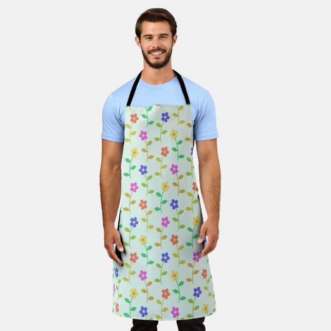 Colorful Flowers, Floral Pattern, Greenery, Boho Apron (Worn)