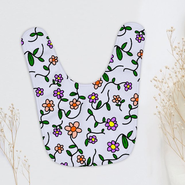 Colorful Flowers, Floral Pattern, Greenery, Boho Baby Bib (Creator Uploaded)