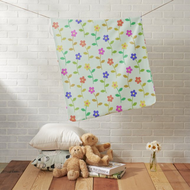 Colorful Flowers, Floral Pattern, Greenery, Boho Baby Blanket (In Situ)