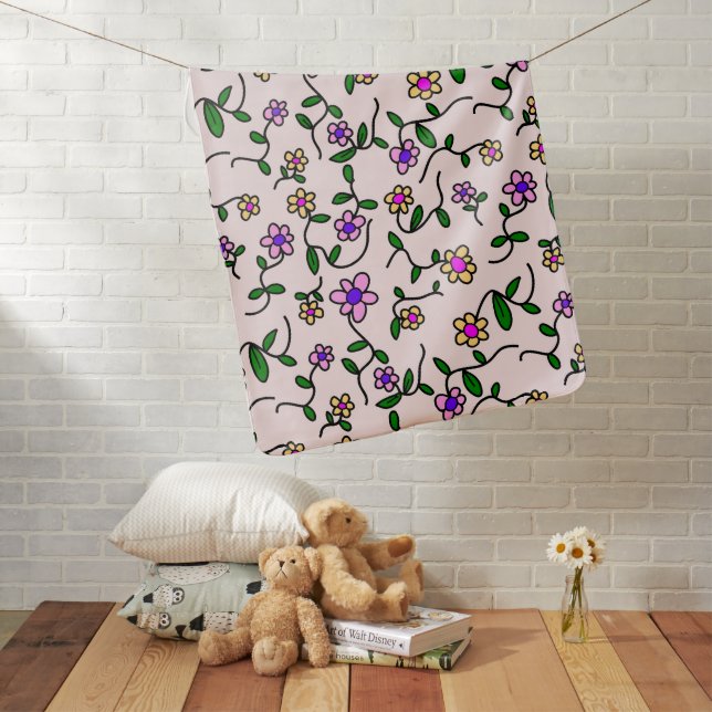 Colorful Flowers, Floral Pattern, Greenery, Boho Baby Blanket (In Situ)