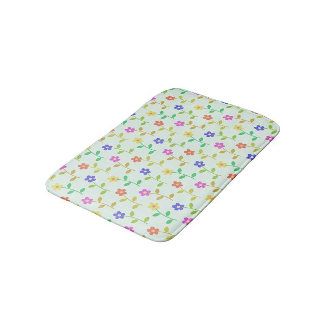 Colorful Flowers, Floral Pattern, Greenery, Boho Bath Mat (Angled)