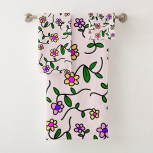 Colorful Flowers, Floral Pattern, Greenery, Boho Bath Towel Set