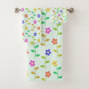 Colorful Flowers, Floral Pattern, Greenery, Boho Bath Towel Set