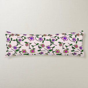Colorful Flowers, Floral Pattern, Greenery, Boho Body Pillow