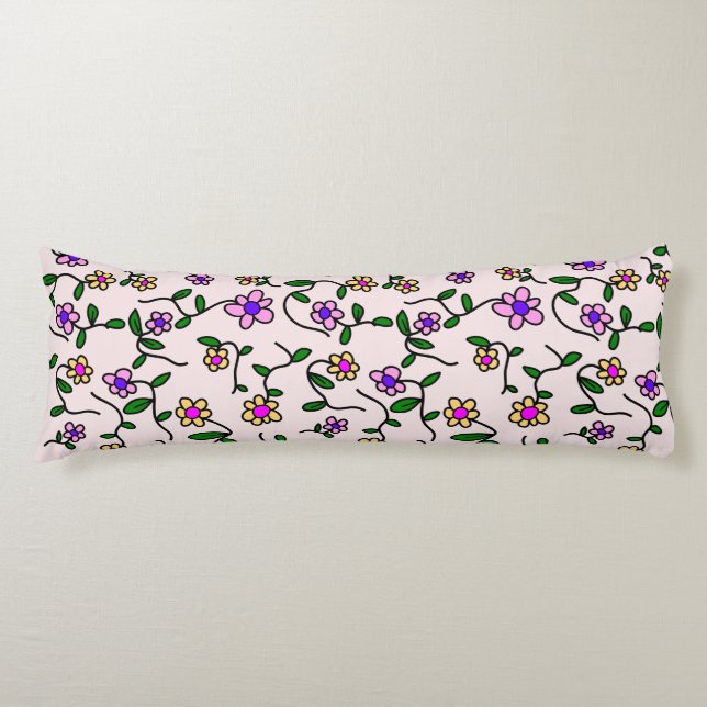 Colorful Flowers, Floral Pattern, Greenery, Boho Body Pillow (Front)