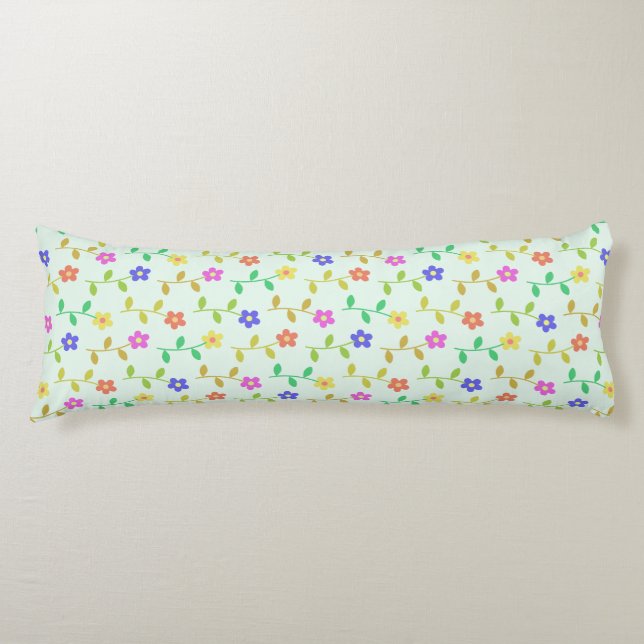 Colorful Flowers, Floral Pattern, Greenery, Boho Body Pillow (Front)