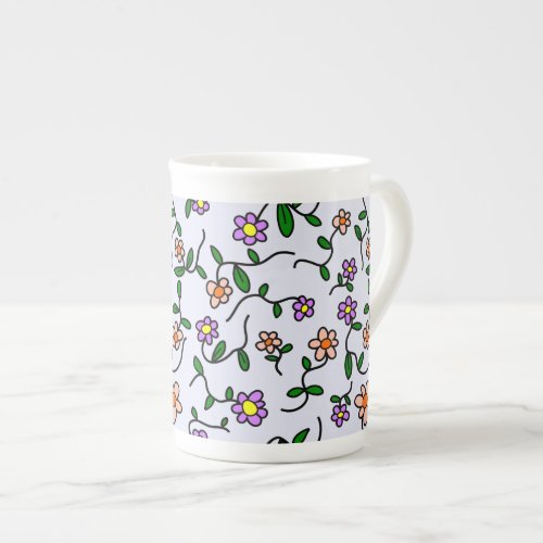 Colorful Flowers Floral Pattern Greenery Boho Bone China Mug