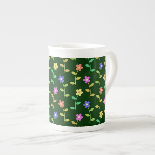 Colorful Flowers Floral Pattern Greenery Boho Bone China Mug