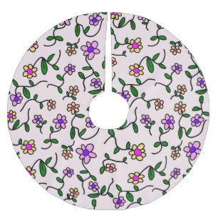 Colorful Flowers, Floral Pattern, Greenery, Boho Brushed Polyester Tree Skirt