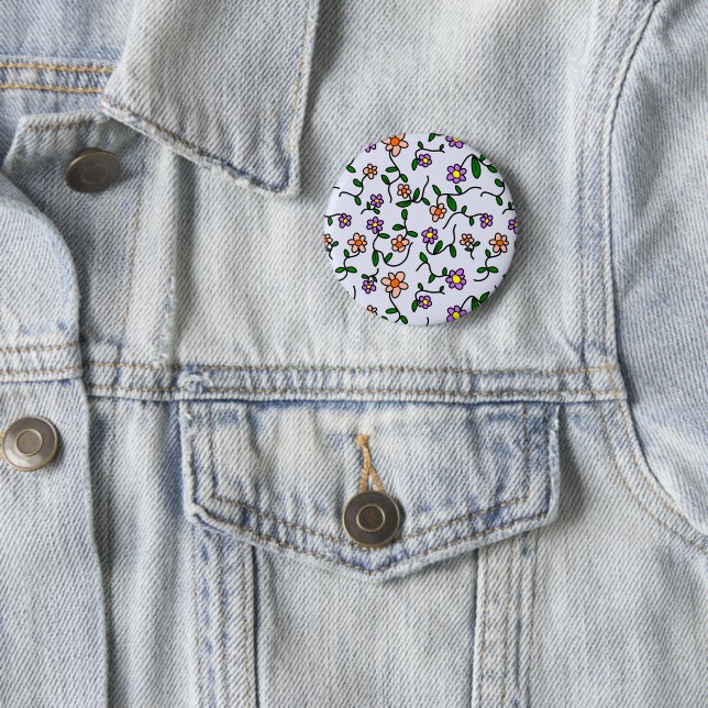 Colorful Flowers, Floral Pattern, Greenery, Boho Button (In Situ)