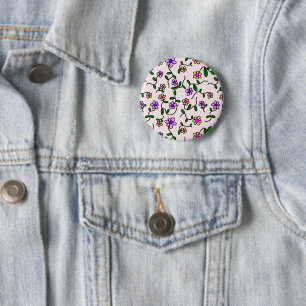 Colorful Flowers, Floral Pattern, Greenery, Boho Button