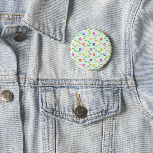 Colorful Flowers, Floral Pattern, Greenery, Boho Button (In Situ)