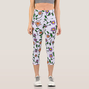 Colorful Flowers, Floral Pattern, Greenery, Boho Capri Leggings
