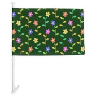 Colorful Flowers, Floral Pattern, Greenery, Boho Car Flag