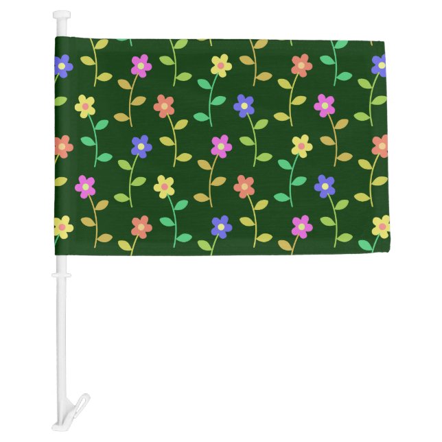 Colorful Flowers, Floral Pattern, Greenery, Boho Car Flag (Front)