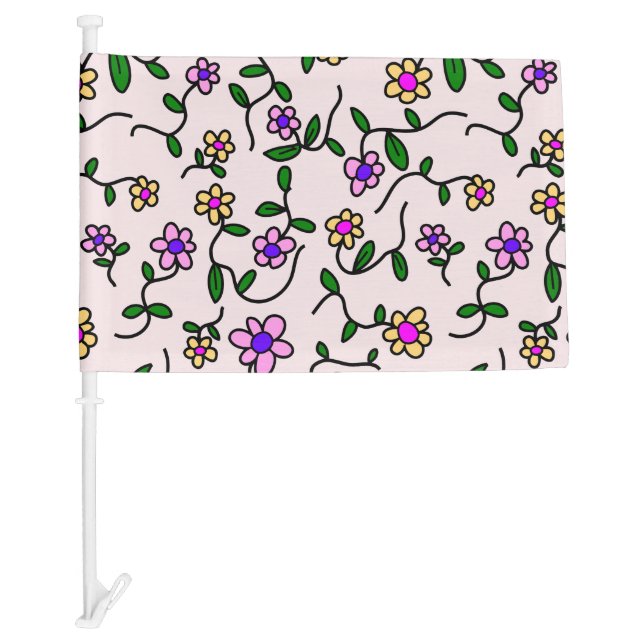 Colorful Flowers, Floral Pattern, Greenery, Boho Car Flag (Front)