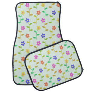 Colorful Flowers, Floral Pattern, Greenery, Boho Car Floor Mat