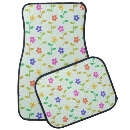 Colorful Flowers Floral Pattern Greenery Boho Car Floor Mat