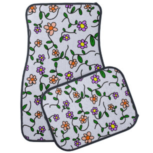 Colorful Flowers, Floral Pattern, Greenery, Boho Car Floor Mat