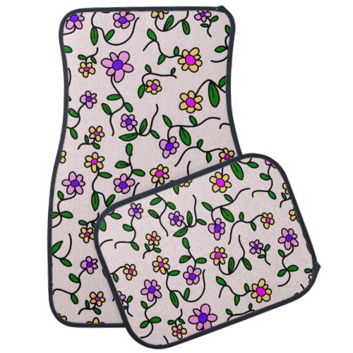 Colorful Flowers Floral Pattern Greenery Boho Car Floor Mat