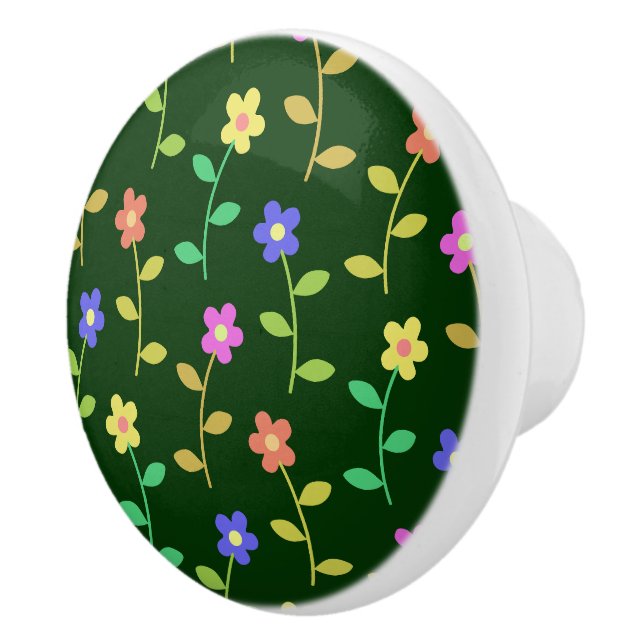 Colorful Flowers, Floral Pattern, Greenery, Boho Ceramic Knob (Right)