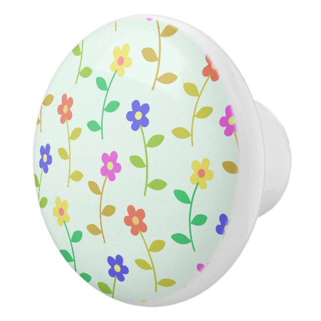 Colorful Flowers, Floral Pattern, Greenery, Boho Ceramic Knob (Right)
