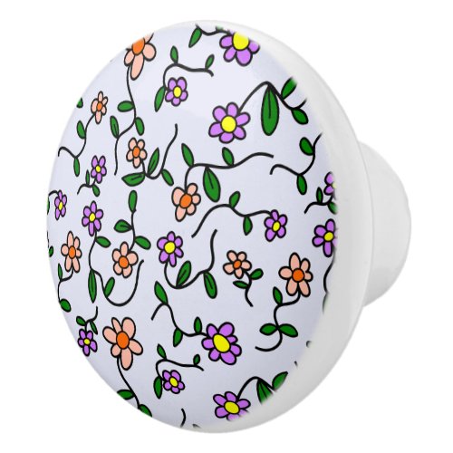 Colorful Flowers Floral Pattern Greenery Boho Ceramic Knob