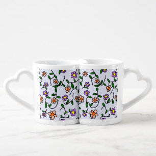 Colorful Flowers, Floral Pattern, Greenery, Boho Coffee Mug Set