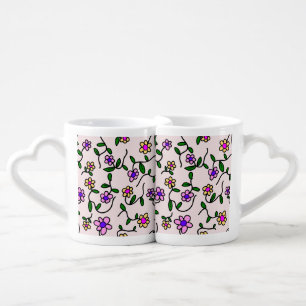 Colorful Flowers, Floral Pattern, Greenery, Boho Coffee Mug Set