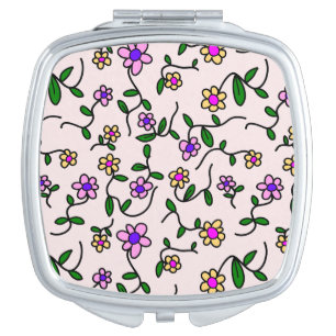 Colorful Flowers, Floral Pattern, Greenery, Boho Compact Mirror