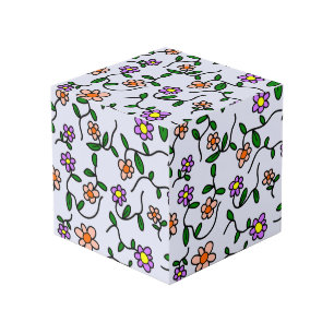 Colorful Flowers, Floral Pattern, Greenery, Boho Cube
