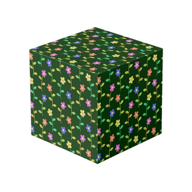 Colorful Flowers, Floral Pattern, Greenery, Boho Cube (Front Angled)