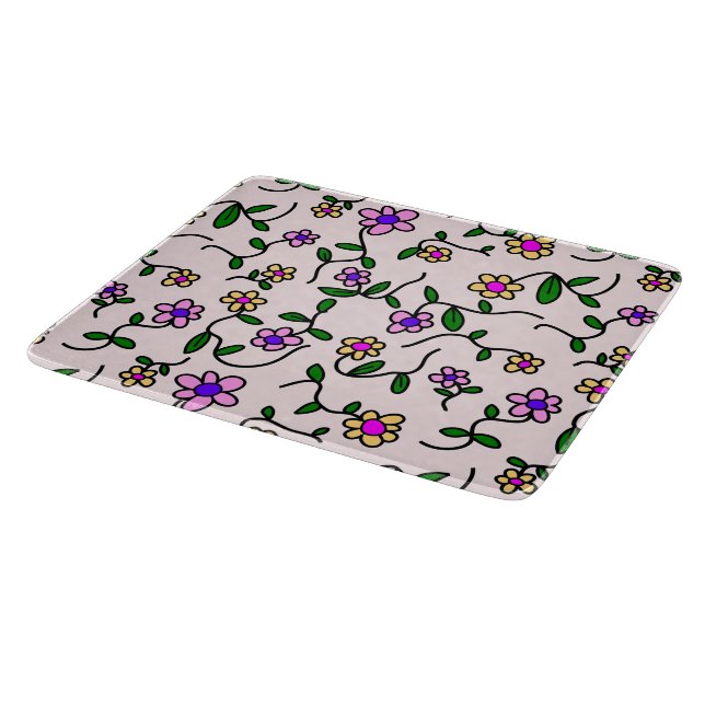 Colorful Flowers, Floral Pattern, Greenery, Boho Cutting Board (Corner)