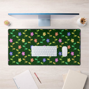 Colorful Flowers, Floral Pattern, Greenery, Boho Desk Mat