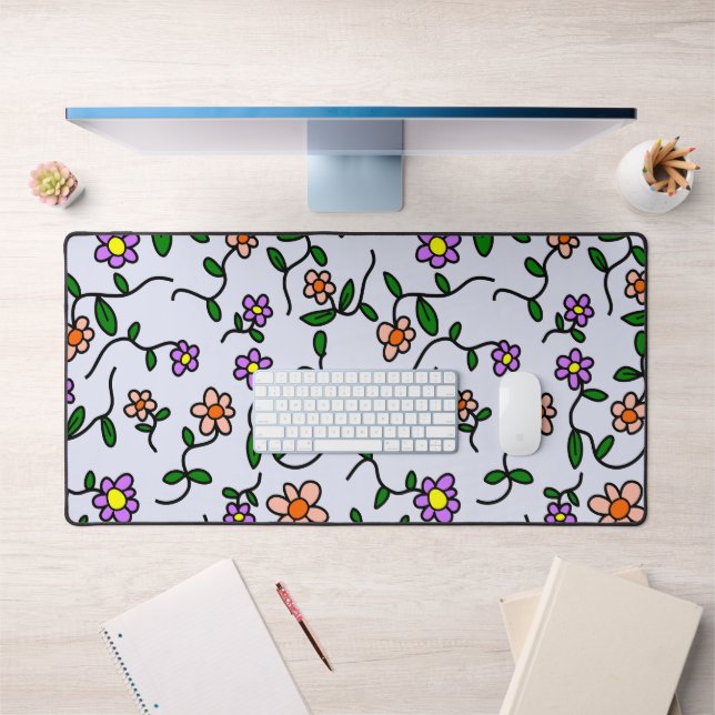 Colorful Flowers, Floral Pattern, Greenery, Boho Desk Mat (Office 1)