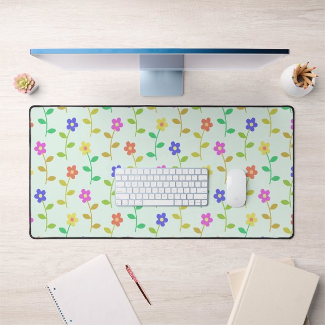 Colorful Flowers, Floral Pattern, Greenery, Boho Desk Mat (Office 1)