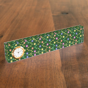Colorful Flowers, Floral Pattern, Greenery, Boho Desk Name Plate