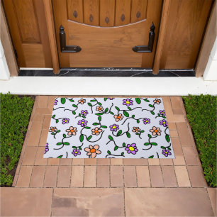 Colorful Flowers, Floral Pattern, Greenery, Boho Doormat