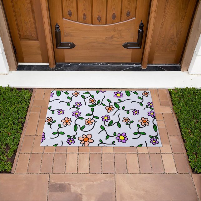 Colorful Flowers, Floral Pattern, Greenery, Boho Doormat (Outdoor)