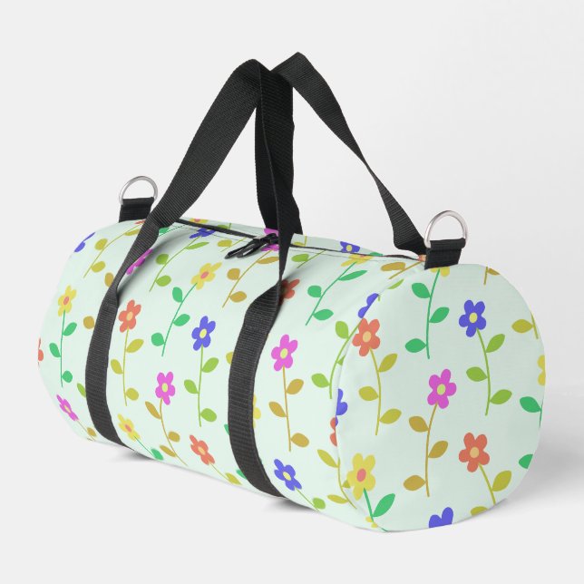 Colorful Flowers, Floral Pattern, Greenery, Boho Duffle Bag (Left Corner)
