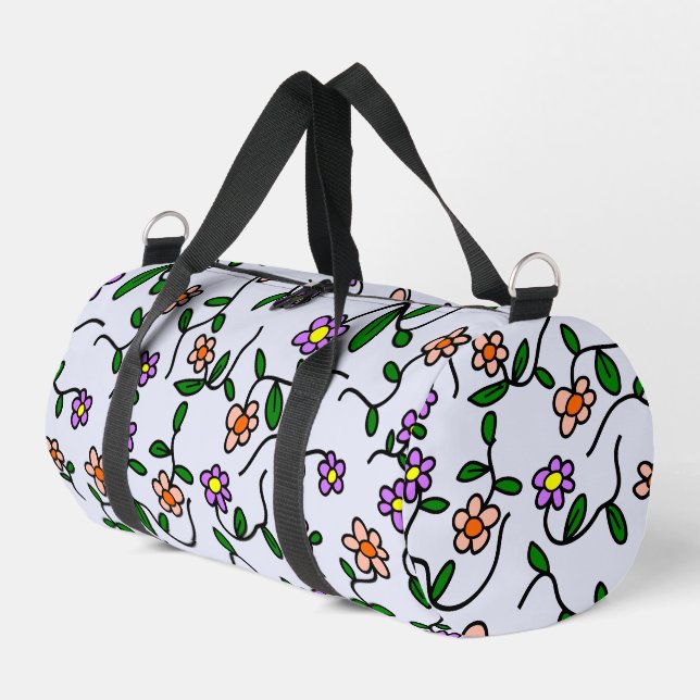 Colorful Flowers, Floral Pattern, Greenery, Boho Duffle Bag (Left Corner)
