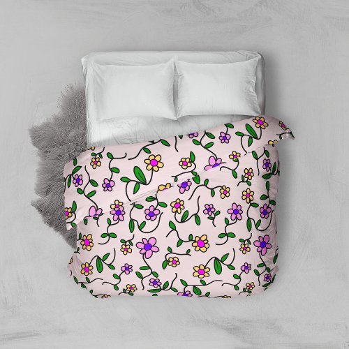 Colorful Flowers Floral Pattern Greenery Boho Duvet Cover