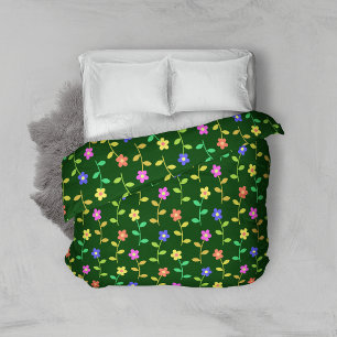 Colorful Flowers, Floral Pattern, Greenery, Boho Duvet Cover