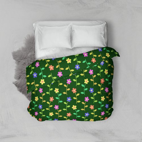 Colorful Flowers Floral Pattern Greenery Boho Duvet Cover