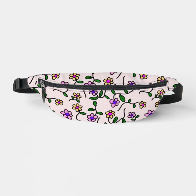 Colorful Flowers, Floral Pattern, Greenery, Boho Fanny Pack (Front)